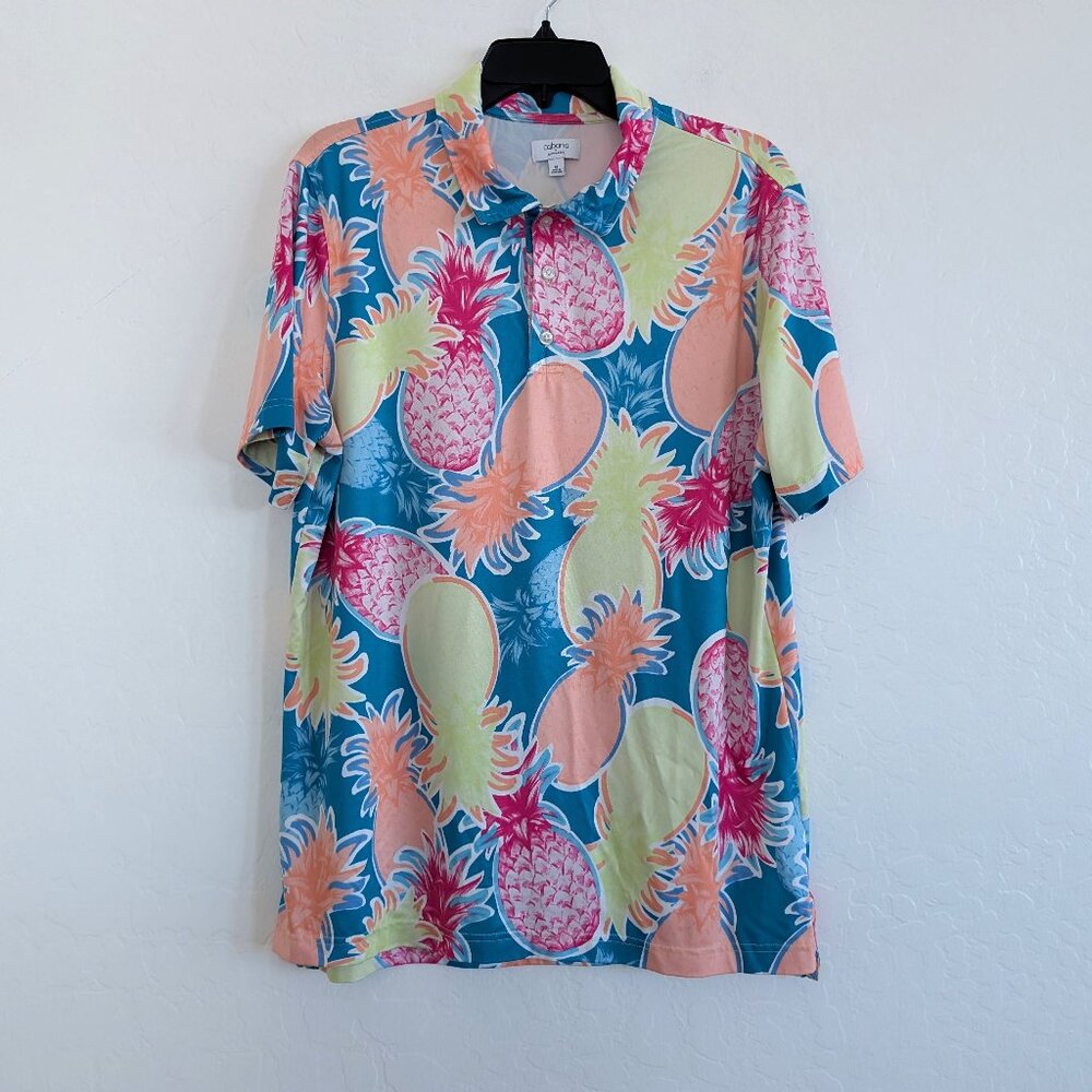 CABANA By Crown & Ivy Men's M Multicolor Pineapple Golf Short Sleeve Shirt
